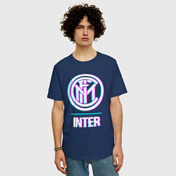 Футболка оверсайз мужская Inter FC в стиле glitch, цвет: тёмно-синий — фото 2