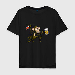 Футболка оверсайз мужская Обезьянка с пивом, цвет: черный