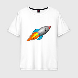 Футболка оверсайз мужская Ракета летит в небе, цвет: белый