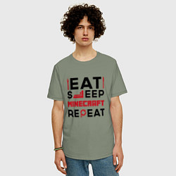 Футболка оверсайз мужская Надпись: eat sleep Minecraft repeat, цвет: авокадо — фото 2