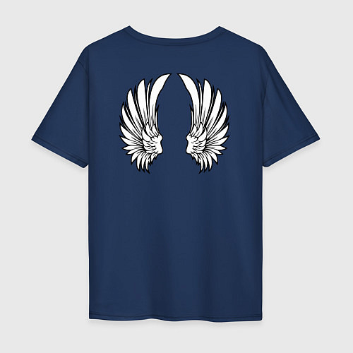 Мужская футболка оверсайз Крылья Ангела черно-белый / Тёмно-синий – фото 2