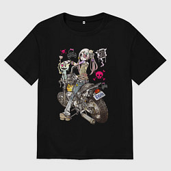 Футболка оверсайз мужская Anime biker girl, цвет: черный
