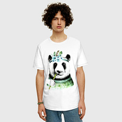 Футболка оверсайз мужская Прикольный панда жующий стебель бамбука, цвет: белый — фото 2