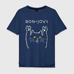 Футболка оверсайз мужская Bon Jovi rock cat, цвет: тёмно-синий