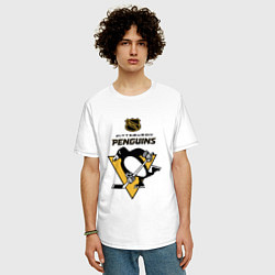 Футболка оверсайз мужская Питтсбург Пингвинз НХЛ логотип, цвет: белый — фото 2