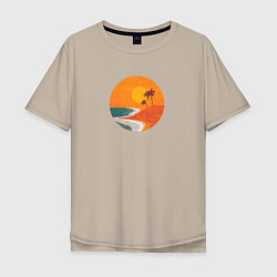 Футболка оверсайз мужская Две пальмы на пляже во время заката минимализм, цвет: миндальный