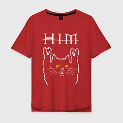 Футболка оверсайз мужская HIM rock cat, цвет: красный