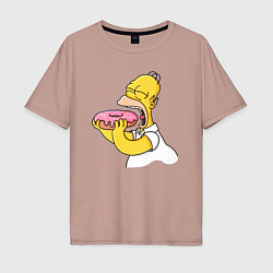 Футболка оверсайз мужская Гомер Симпсон нацелился на пончик, цвет: пыльно-розовый
