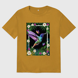 Футболка оверсайз мужская Колибри в тропиках, цвет: горчичный
