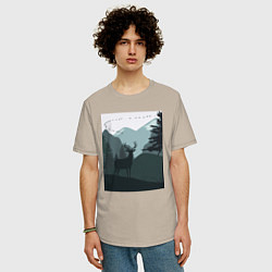 Футболка оверсайз мужская Олень в лесу силуэты, цвет: миндальный — фото 2