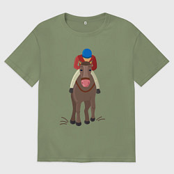 Футболка оверсайз мужская Гонщик на лошади, цвет: авокадо