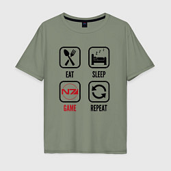 Футболка оверсайз мужская Eat - sleep - Mass Effect - repeat, цвет: авокадо