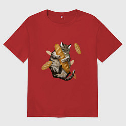 Футболка оверсайз мужская Котик и батон, цвет: красный