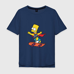 Футболка оверсайз мужская Барт Симпсон на скейте, цвет: тёмно-синий