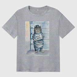 Футболка оверсайз мужская Акварельный рисунок плохой кот, цвет: меланж