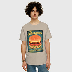 Футболка оверсайз мужская Burgers - Made fresh daily!, цвет: миндальный — фото 2