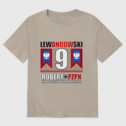 Футболка оверсайз мужская Роберт Левандовски сборная Польши, цвет: миндальный