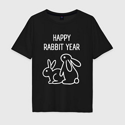 Футболка оверсайз мужская Счастливого года кролика, цвет: черный
