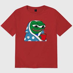 Футболка оверсайз мужская Frog Pepe мем, цвет: красный
