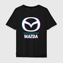 Футболка оверсайз мужская Значок Mazda в стиле glitch, цвет: черный