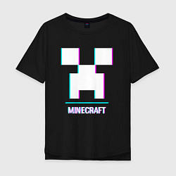Футболка оверсайз мужская Minecraft в стиле glitch и баги графики, цвет: черный