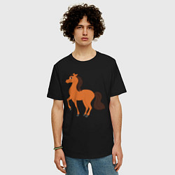 Футболка оверсайз мужская Конь, цвет: черный — фото 2