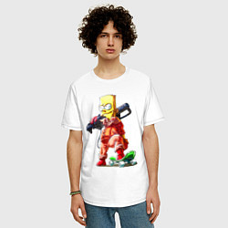Футболка оверсайз мужская Крутой Барт Симпсон с оружием на плече и скейтборд, цвет: белый — фото 2