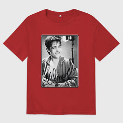 Футболка оверсайз мужская Юрий Шатунов - портрет с автографом, цвет: красный