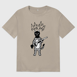 Футболка оверсайз мужская Кот бандит с ружьём, цвет: миндальный