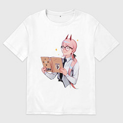 Футболка оверсайз мужская Пауэр читает книгу, цвет: белый