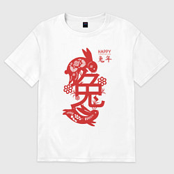 Футболка оверсайз мужская Happy chinese new year, red rabbit, цвет: белый