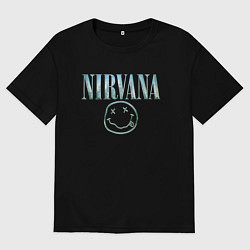 Футболка оверсайз мужская Nirvana - смайлик, цвет: черный