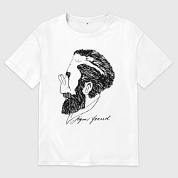 Футболка оверсайз мужская Портрет Зигмунда Фрейда, иллюзия, цвет: белый