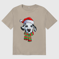 Футболка оверсайз мужская Новогодний далматинец, цвет: миндальный