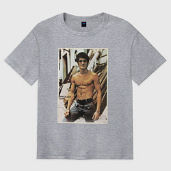 Футболка оверсайз мужская Брюс Ли - ретро постер, цвет: меланж