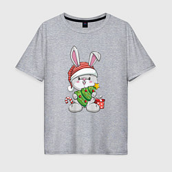 Футболка оверсайз мужская Новогодний кролик с елочкой, цвет: меланж