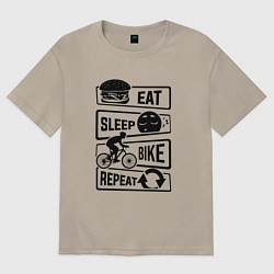Футболка оверсайз мужская Eat sleep bike repeat art, цвет: миндальный