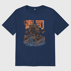 Футболка оверсайз мужская Суши дракон Канагавы, цвет: тёмно-синий