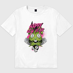 Футболка оверсайз мужская Green rabbit Happy new year, цвет: белый