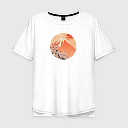 Футболка оверсайз мужская Ветвь сакуры и вулкан, цвет: белый