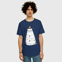 Футболка оверсайз мужская Кот-ёлка, цвет: тёмно-синий — фото 2