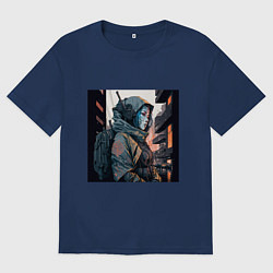 Футболка оверсайз мужская Cyberpunk samurai Japan girl, цвет: тёмно-синий