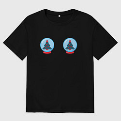 Футболка оверсайз мужская Новогодние Елки в шарах, цвет: черный