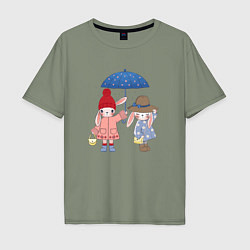 Футболка оверсайз мужская Зайки под зонтом, цвет: авокадо