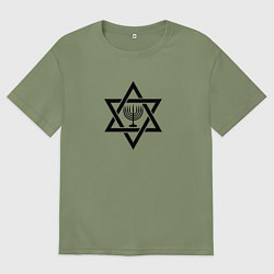 Футболка оверсайз мужская Менора в звезде Давида - темная, цвет: авокадо