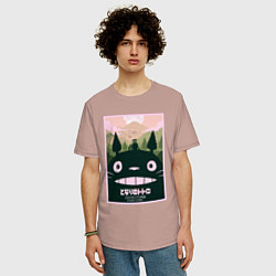 Футболка оверсайз мужская Totoro poster, цвет: пыльно-розовый — фото 2