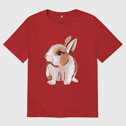 Футболка оверсайз мужская Кролик с синими глазами, цвет: красный