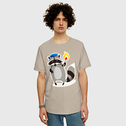 Футболка оверсайз мужская Боевой енот со спичкой, цвет: миндальный — фото 2