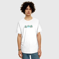 Футболка оверсайз мужская Осьминоги и цветок суккулент пиксели, цвет: белый — фото 2