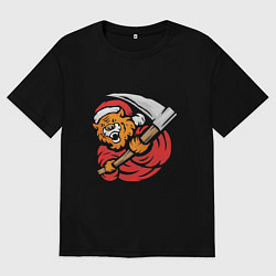 Футболка оверсайз мужская Санта мишка, цвет: черный